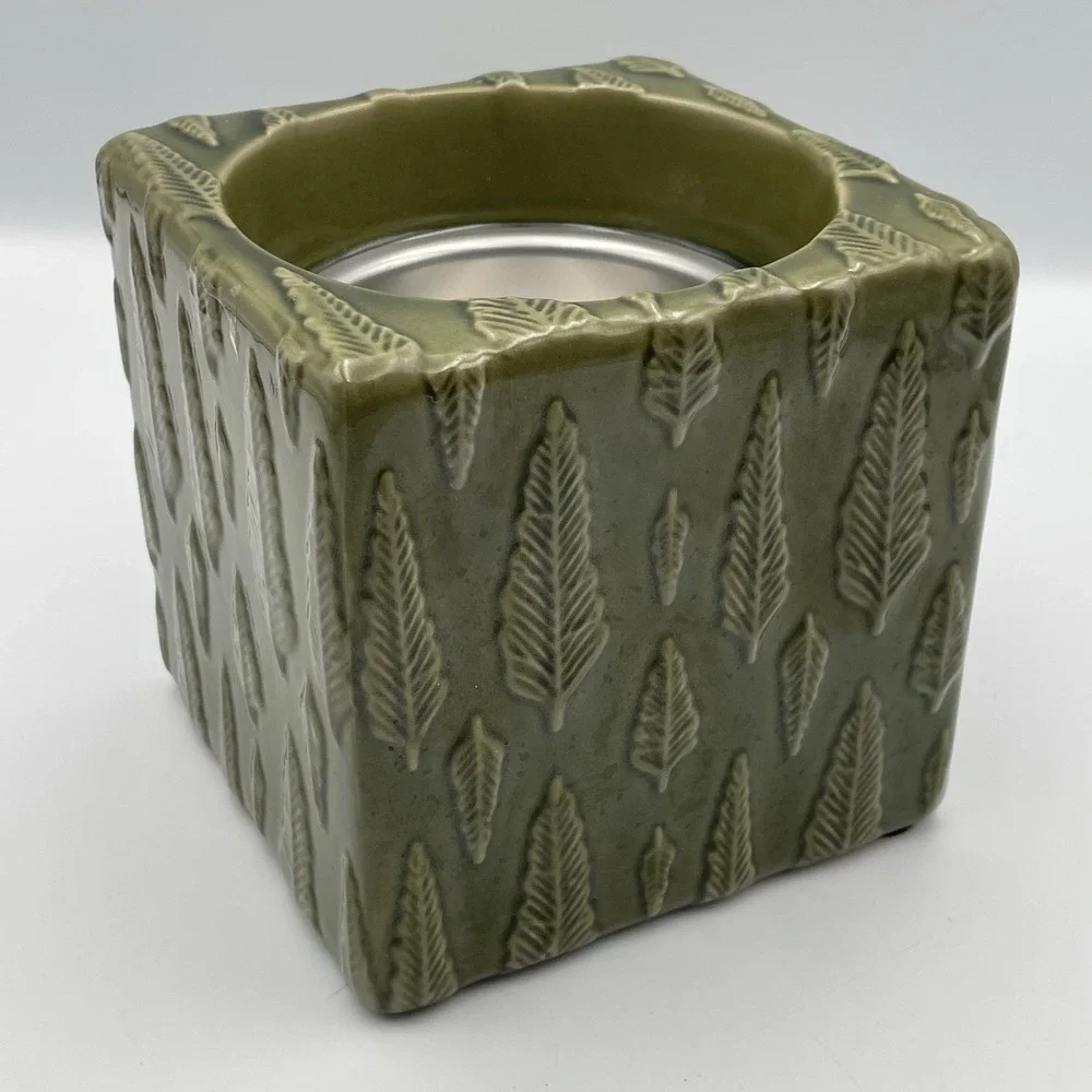Yankee Candle Electric Wax Melt Warmer Green Embossed Leaf‎ 2000s Ceramic 5